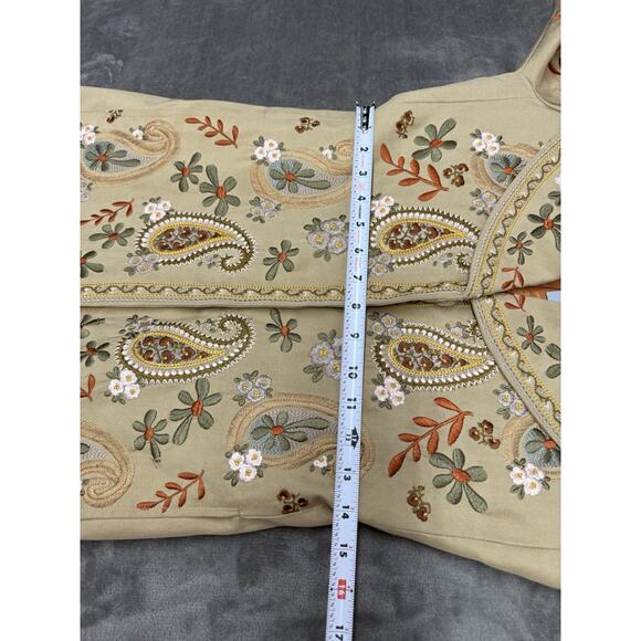 Biya Johnny Was 100% Silk Embroidered Western Boho Duster Coat Beige XS - Picture 11 of 16